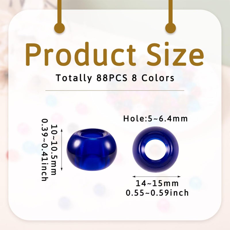 Craftdady 88Pcs Large Hole Glass European Spacer Beads 15x10mm Mixed Color Rondelle Slide Charm Beads for Snake Chain Bracelet Jewelry Making Hole: 5mm - Image 2